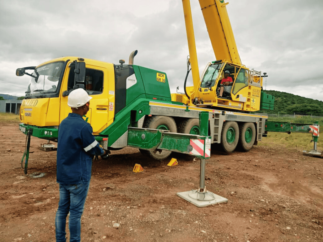 Crane operator training on site with a Fundza Training Institute learner